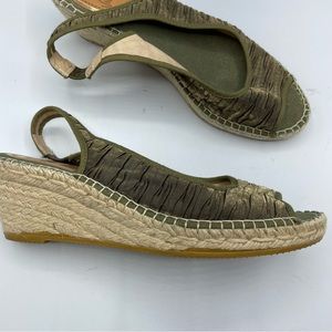 Vidorreta Green Peep Toe Espadrille Wedge Sandals 39
